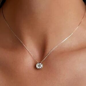 Classic DColor Moissanite 1 ct Stud Necklace 18KGold Plated 925SterliS-Certified